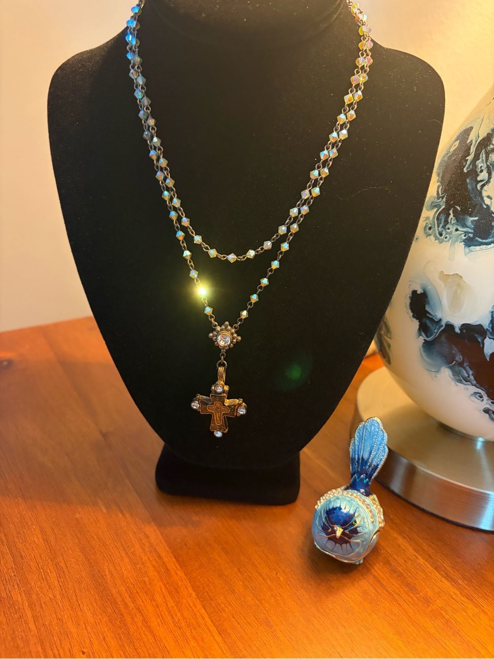 Virgins Saints & Angels Aurora Crystal Rosary Necklace with Gold Crystal Cross